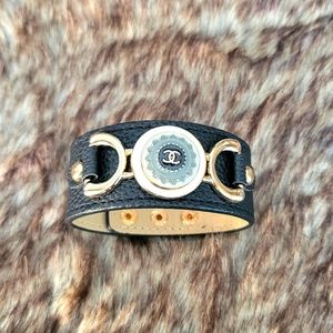 Upcycled Authentic Chanel Button Leather Cuff